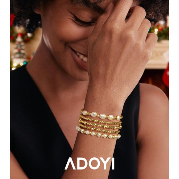 Gold Bracelets for Women Beaded Bracelet 14K Gold Plated Bracelet Stack Strand S - Picture 6 of 8